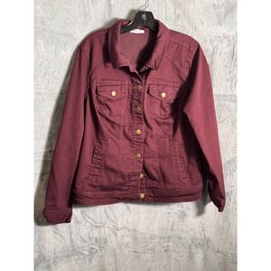 Westport Burgundy Jean Jacket Women 1X Cotton Blend Button Front Casual